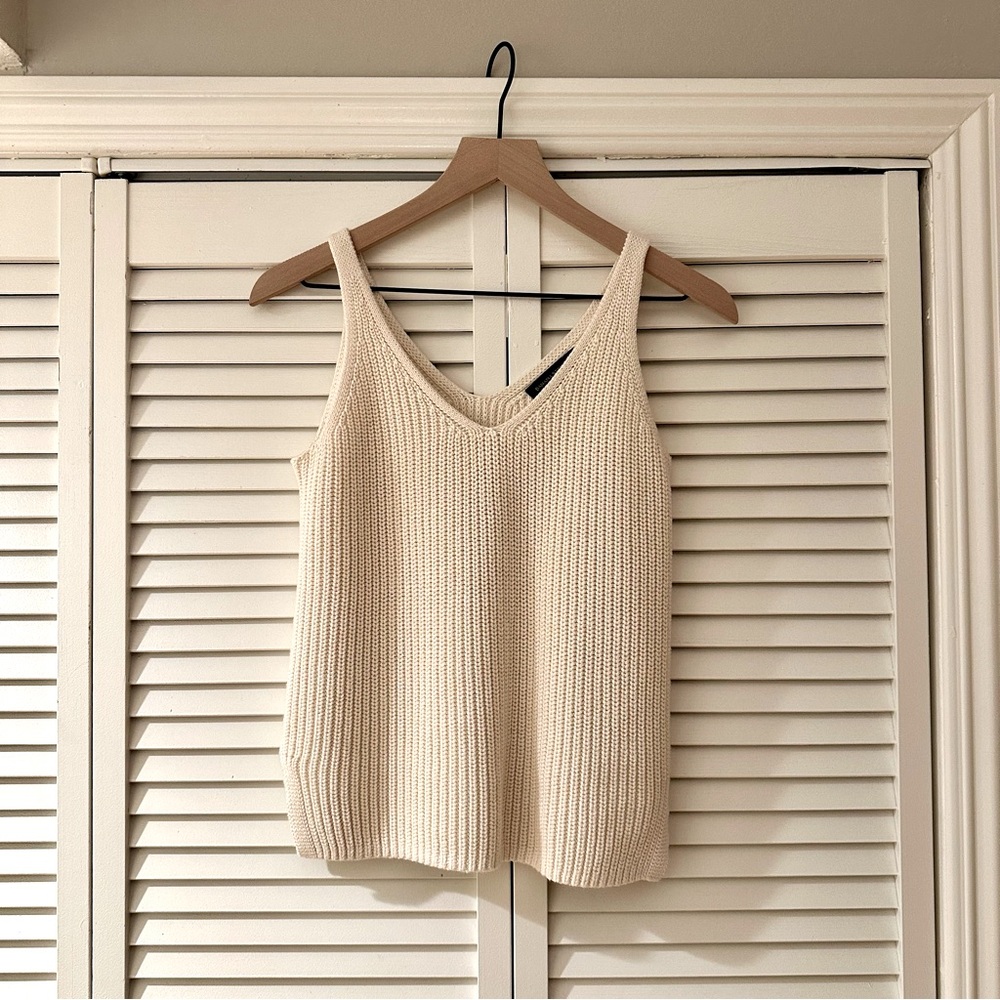 Banana Republic Deep V Cotton Knit Camisole, Soft White, XS